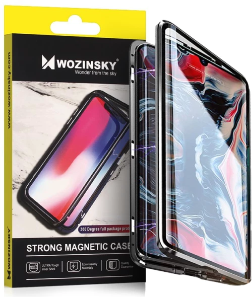 Wozinsky Full Magnetic Case Full Body Front and Back Cover with built-in glass for Vivo X60 black-transparent