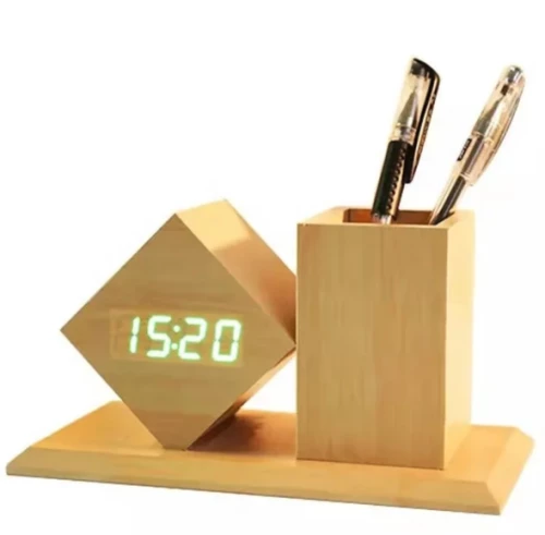 Ρολόι ξύλινο επιτραπέζιο μολυβοθήκη