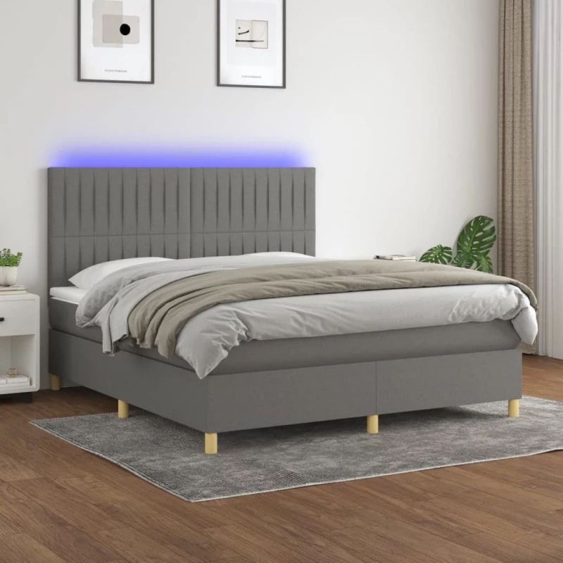 ΚΡΕΒΑΤΙ BOXSPRING ΜΕ ΣΤΡΩΜΑ & LED ΣΚ.ΓΚΡΙ 180X200 ΕΚ ΥΦΑΣΜΑΤΙΝΟ 3135614