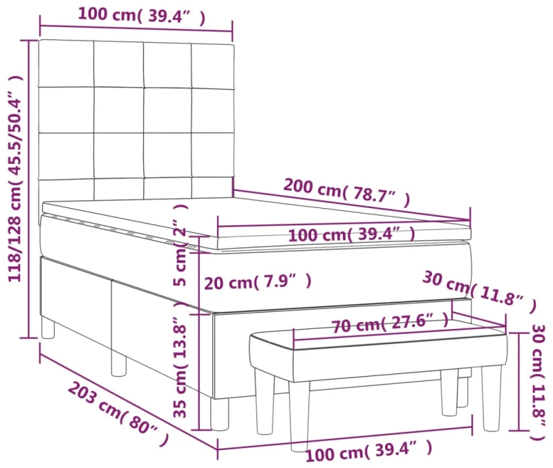 ΚΡΕΒΑΤΙ BOXSPRING ΜΕ ΣΤΡΩΜΑ ΜΑΥΡΟ 100 X 200 ΕΚ. ΥΦΑΣΜΑΤΙΝΟ 3137135