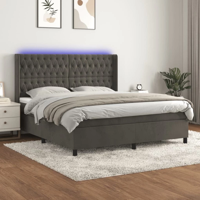 ΚΡΕΒΑΤΙ BOXSPRING ΜΕ ΣΤΡΩΜΑ & LED ΣΚ. ΓΚΡΙ 180X200ΕΚ. ΒΕΛΟΥΔΙΝΟ 3139758