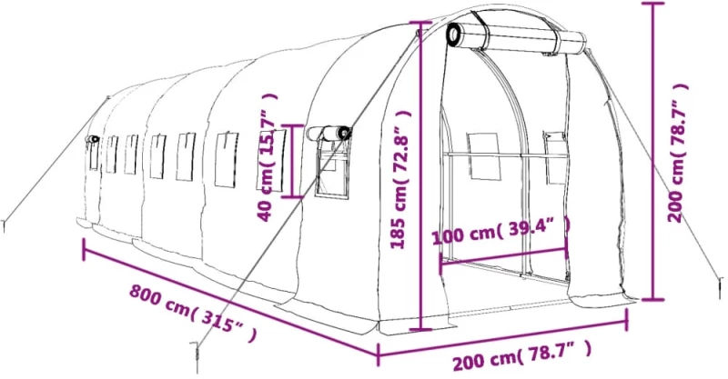 ΘΕΡΜΟΚΗΠΙΟ ΠΡΑΣΙΝΟ 16 Μ² 8 X 2 X 2 Μ. ΜΕ ΑΤΣΑΛΙΝΟ ΠΛΑΙΣΙΟ 3188019