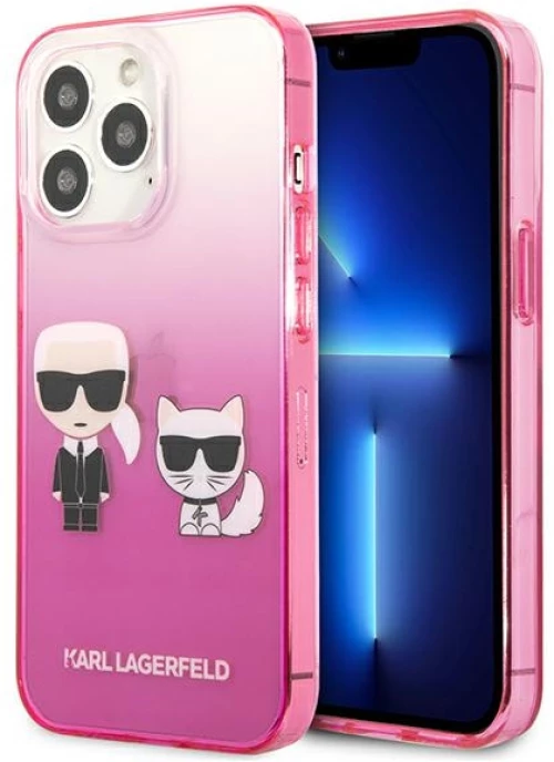 Karl Lagerfeld Gradient Ikonik Karl & Choupette - Case for iPhone 13 Pro (Pink)