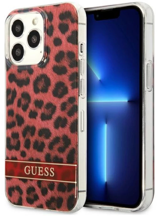 Guess Leopard Electro Stripe - Cover for iPhone 13 Pro (Red)