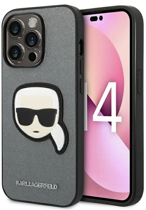 Karl Lagerfeld Saffiano Karl Head Patch Case iPhone 14 Pro Max (Silver)