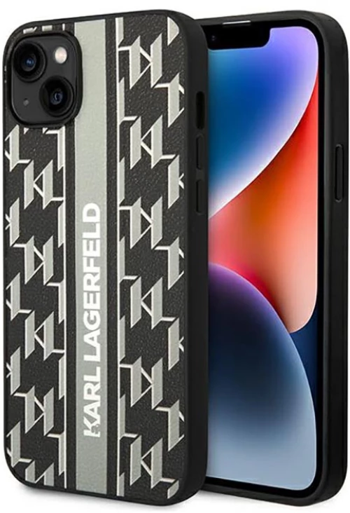 Karl Lagerfeld Monogram Stripe - Case for iPhone 14 Plus (Grey)