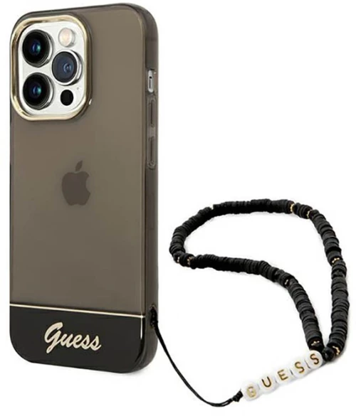 Guess Translucent Pearl Strap - Case for iPhone 14 Pro Max (Black)