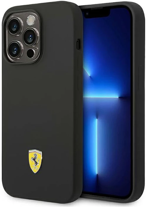 Ferrari Silicone Metal Logo - Case for iPhone 14 Pro (Black)