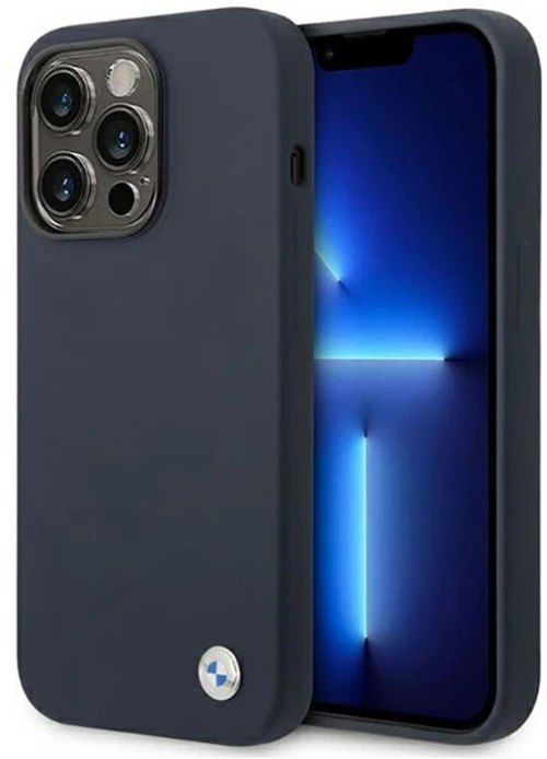 BMW Liquid Silicone Case Metal Logo MagSafe - Case for iPhone 14 Pro Max (Navy Blue)