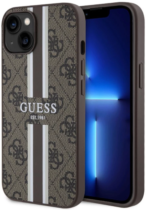 Guess 4G Printed Stripes MagSafe - Case for iPhone 14 (Brown)