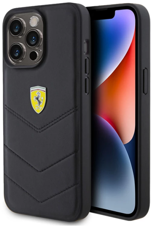 Ferrari Quilted Metal Logo - Case for iPhone 15 Pro Max (Black)