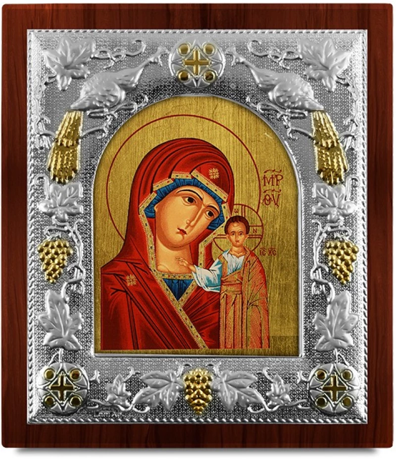 Ασημένια εικόνα ΠΑΝΑΓΙΑ ΚΑΖΑΝ-ΑΓΙΟΓΡΑΦΙΑ  15x13cm