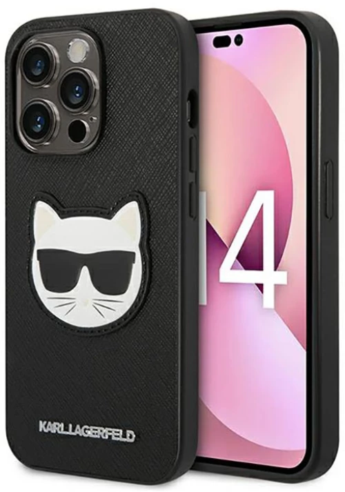 Karl Lagerfeld Saffiano Choupette Head Patch Case - Case for iPhone 14 Pro (Black)