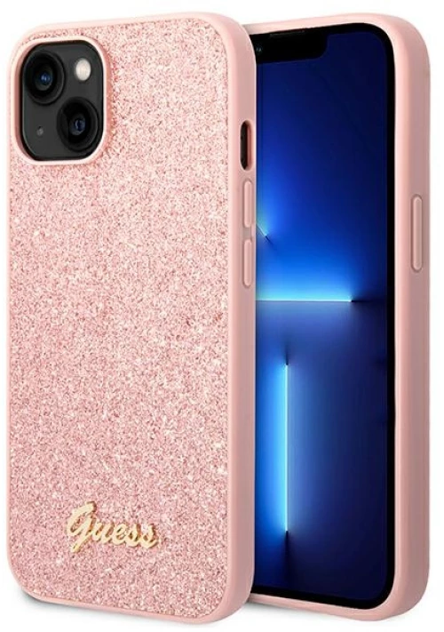 Guess Glitter Flakes Metal Logo Case - Case for iPhone 14 Plus (Pink)