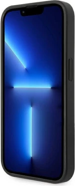 Guess Saffiano Metal Logo Stripes - Case for iPhone 14 Pro (Black)
