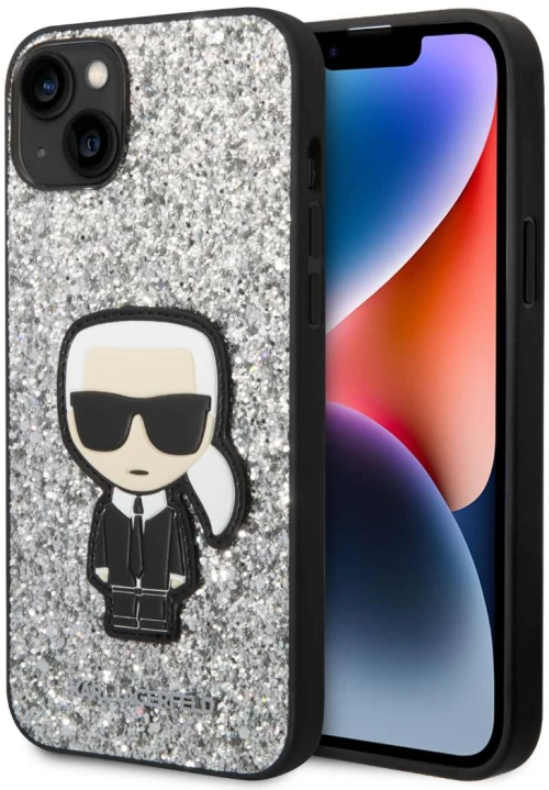 Karl Lagerfeld Glitter Flakes Ikonik - Case for iPhone 14 Plus (Silver)