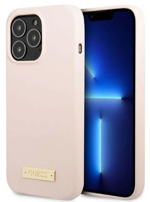 Guess Silicone Logo Plate MagSafe - Case for iPhone 13 Pro (Pink)