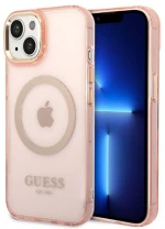 Guess Gold Outline Translucent MagSafe - Case for iPhone 14 Plus (Pink)