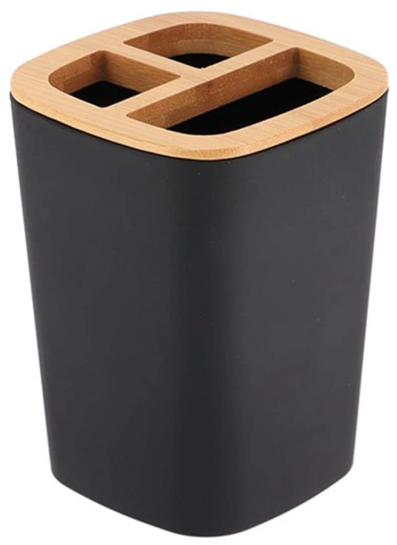 Ποτήρι μπάνιου rubber με χωρίσματα μαύρο με bamboo