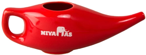 Κεραμικό Κόκκινο Neti Pot + 25 Γραμμάρια Αλάτι Ιμαλαΐων, 19x7cm, 200ml