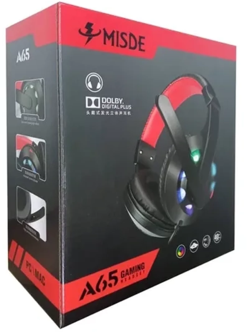 MISDE A65 Gaming Wired Stereo Headphones With Microphone - Red/Black