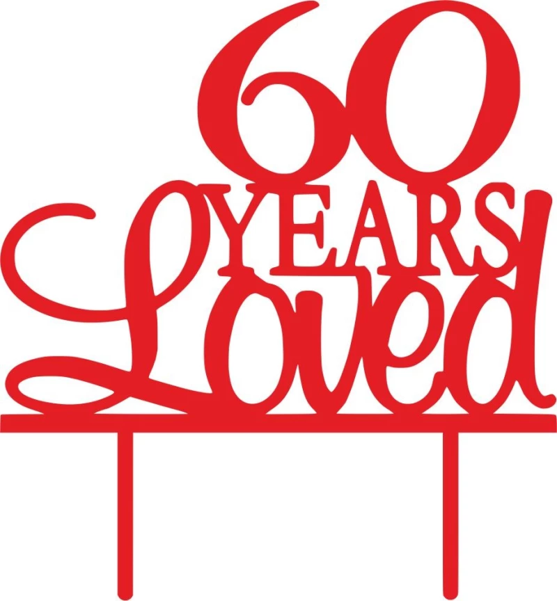Cake Topper 60 years Loved ΚΟΚΚΙΝΟ