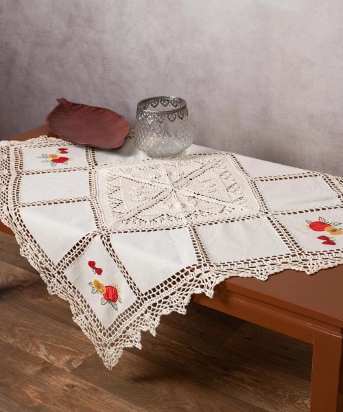 Καρέ με πλεκτό και απλικέ (90cm x 90cm) 030 φρούτα Silk Fashion