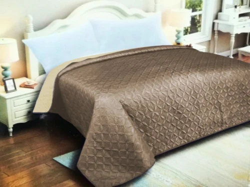 Κουβερλί Υπέρδιπλο Microfiber Διπλής Όψης Ρόμβος Γαρύφαλλο 220x240 - Καφέ-Εκρού