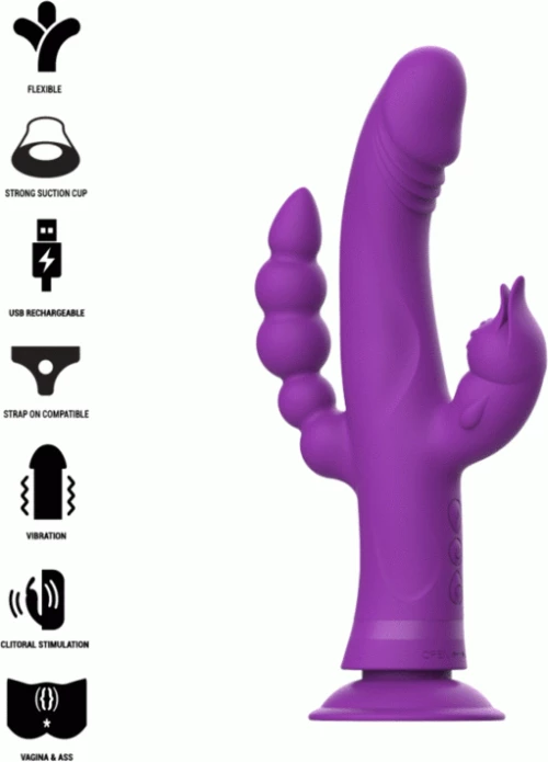 INTENSE' - CASANOVA VIBRATOR RABBIT SILICONE TRIPLE ENGINE PURPLE