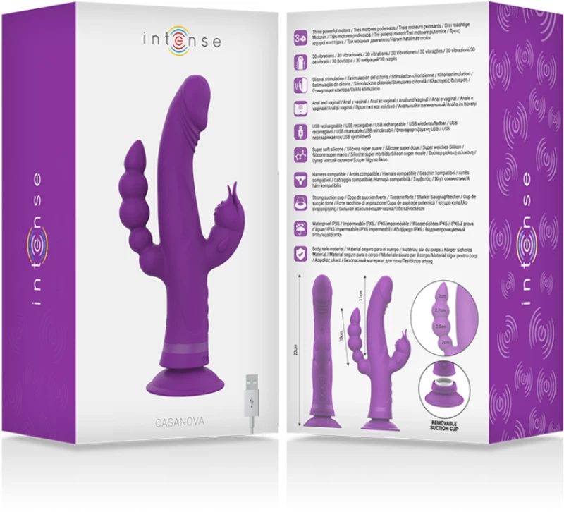 INTENSE' - CASANOVA VIBRATOR RABBIT SILICONE TRIPLE ENGINE PURPLE