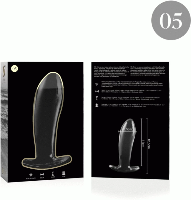 NEBULA SERIES BY IBIZA' - MODEL 5 ANAL PLUG BOROSILICATE GLASS 12.5 X 3.5 CM CLEAR