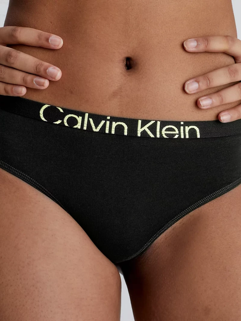 Γυναικείο String  Calvin Klein - Μαύρο Thong - Sunny Lime logo