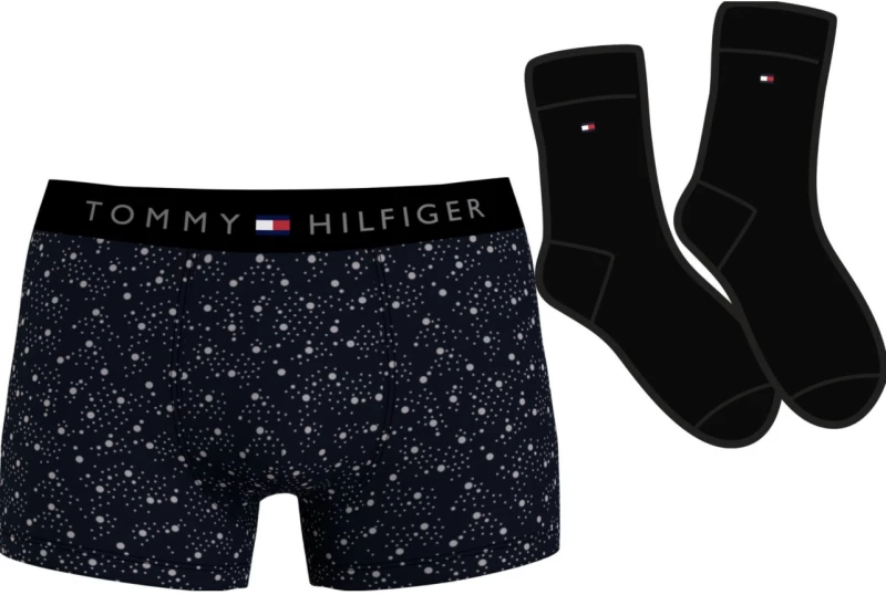 Ανδρικό Gift Pack Tommy Hilfiger - Μαύρο Boxer all over print - Μαύρες κάλτσες