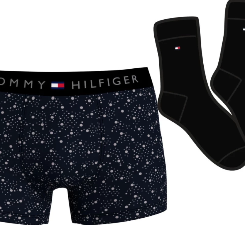 Ανδρικό Gift Pack Tommy Hilfiger - Μαύρο Boxer all over print - Μαύρες κάλτσες