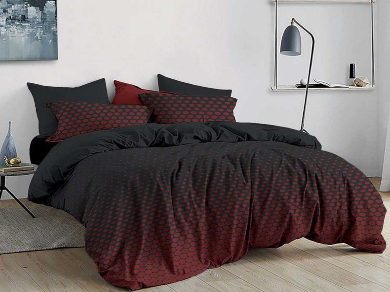 Σετ Σεντόνια Μαύρα Dots 100% Βαμβακερά Γαρύφαλλο - 160x260, Χωρίς Λάστιχο