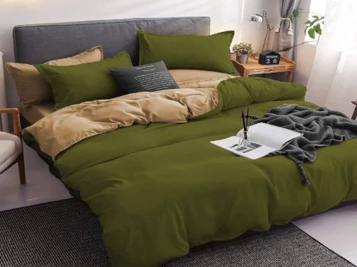 Σετ Σεντόνια Γίγας - King Size 100% Βαμβακοσατέν Δίχρωμα  Γαρύφαλλο 240x270 - Χακί-Μπεζ