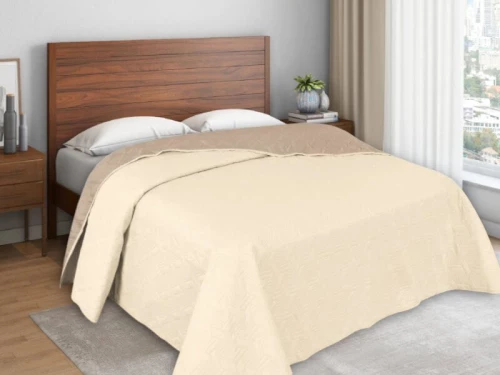 Κουβερλί Διπλής Όψεως Microfiber Geo Γαρύφαλλο - Μπεζ, 220x240