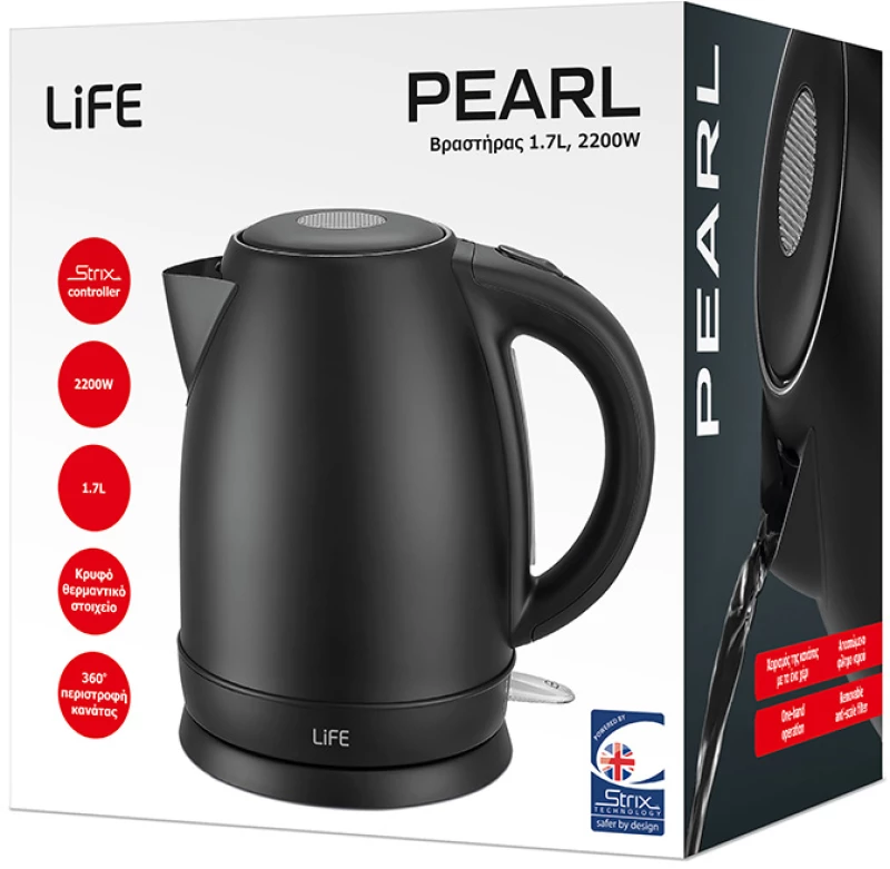 LIFE PEARL Bραστήρας 1.7L, 2200W, σε μαύρο χρώμα