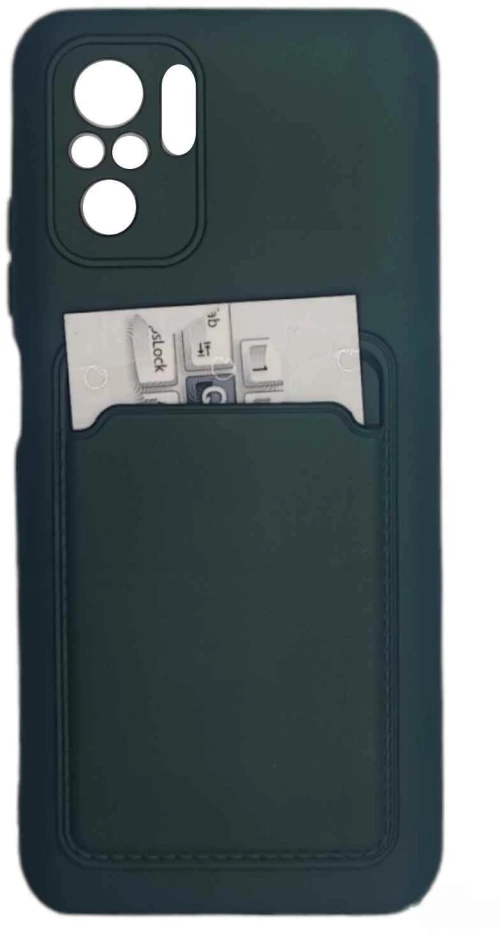 Card Case silicone wallet case with card holder documents for Xiaomi Redmi Note 10 / Redmi Note 10S dark green