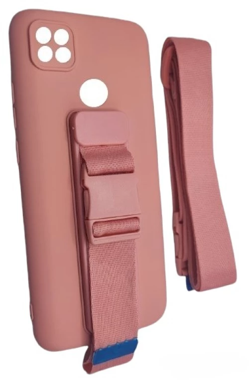 Rope case gel TPU airbag case cover with lanyard for Xiaomi Redmi 9C pink