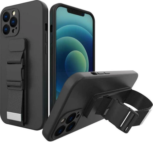 Hurtel Rope Back Cover Σιλικόνης με Λουράκι Μαύρο (iPhone 13 Pro)