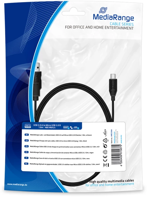 Καλώδιο MediaRange Charge and sync, USB 2.0 to micro USB 2.0 B plug, 1.8m, black (MRCS184)