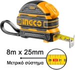 Ingco Μετροταινία με Διπλό Στοπ 8m x 25mm Hsmt08825-1