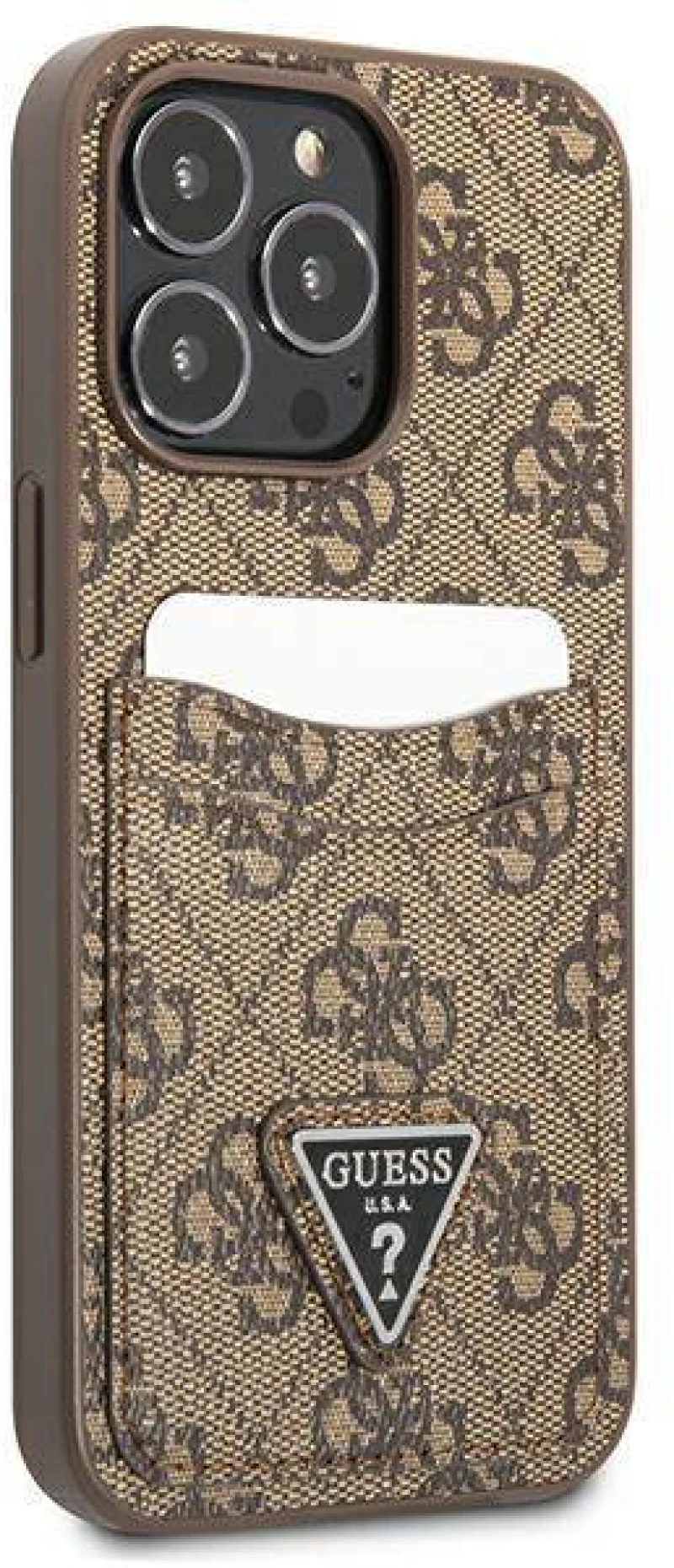 Case IPHONE 13 PRO Guess Hardcase 4G Triangle Logo Cardslot (GUHCP13LP4TPW) brown
