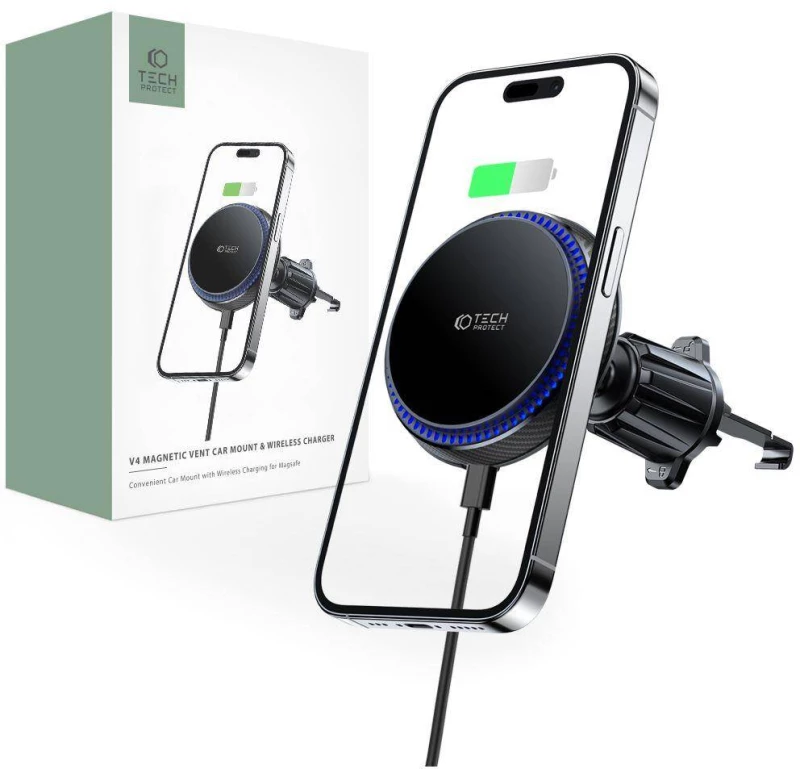 Magnetic MagSafe Car Mount with Wireless Charging 15W for Vent Car Tech-Protect MM15W-V4 black