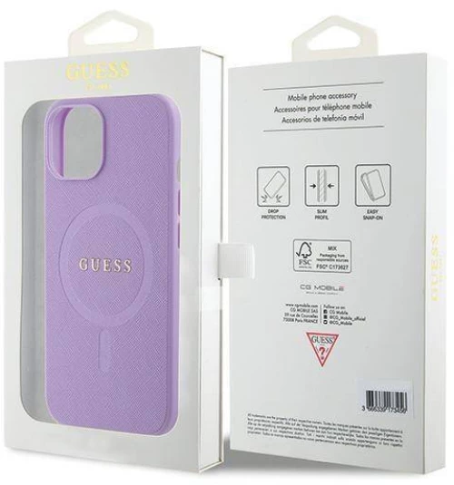 Original Case APPLE IPHONE 15 Guess Hardcase Saffiano MagSafe (GUHMP15SPSAHMCU) purple
