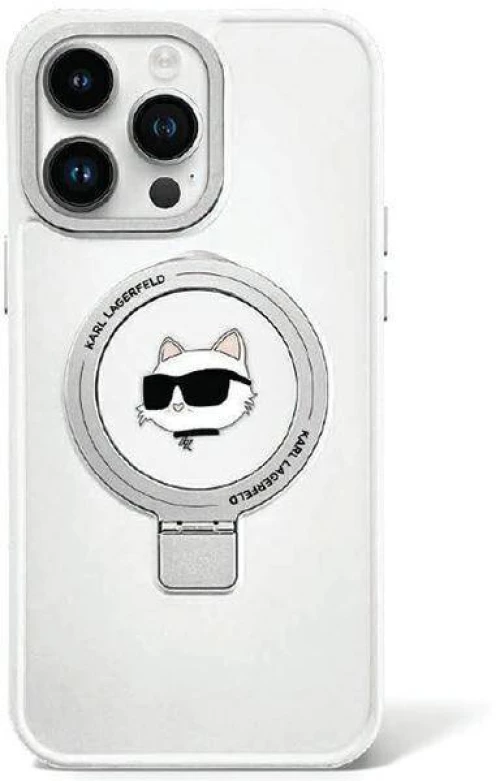 Original Case APPLE IPHONE 15 PLUS Karl Lagerfeld Hardcase Ring Stand Choupette Head MagSafe (KLHMP15MHMRSCHH) white