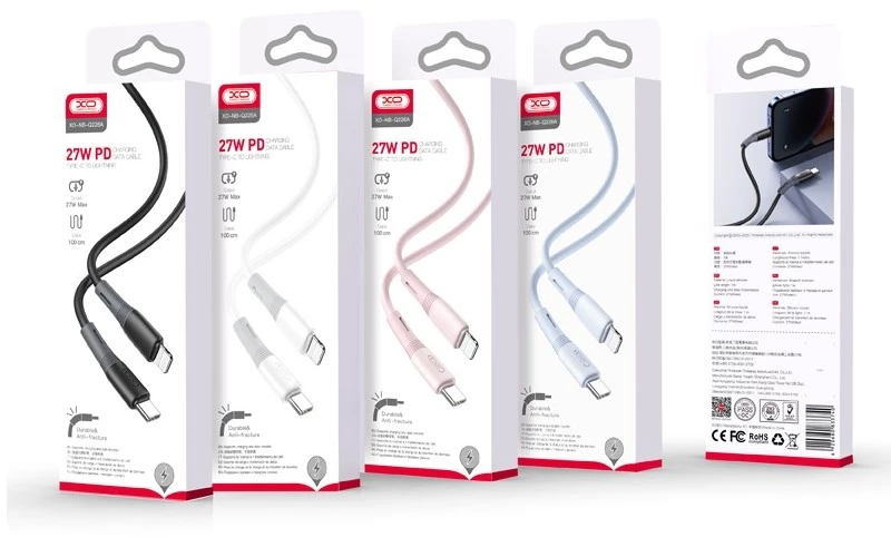 XO NB-Q226A Καλώδιο Φόρτισης Σιλικόνης USB-C σε Lightning, 27W, 1m, Ροζ