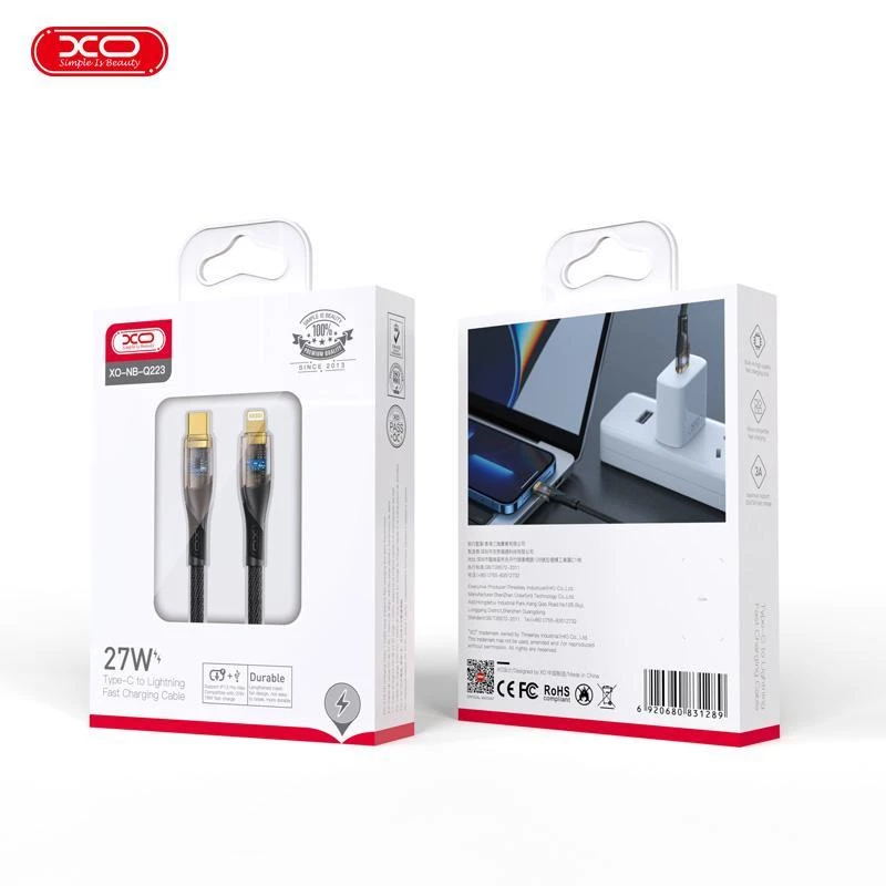 XO NB-Q223B Καλώδιο Φόρτισης USB-C - Lightning, 1m, 27W, Μαύρο