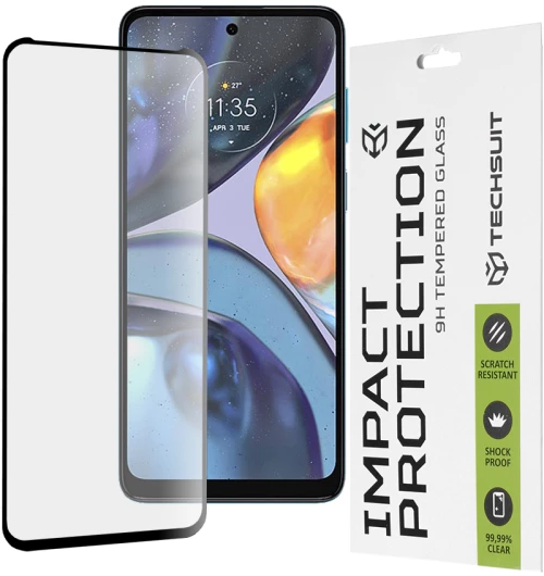 Techsuit - 111D Full Cover / Full Glue Glass - Motorola Moto G22 - Black
